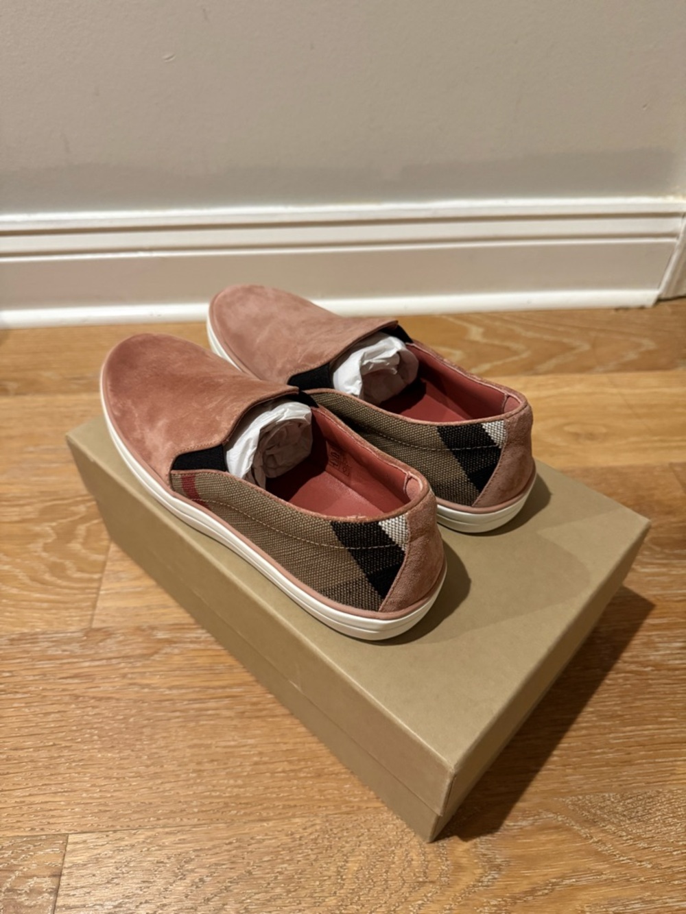 Burberry Pink Suede Slip-On Loafers - Picture 2 of 6
